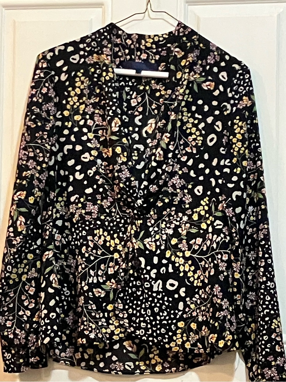 Rachel Rachel Roy Multicolor Floral Leopard Print V Neck Blouse-Size 0